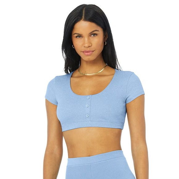 ALO Yoga Tops - ALO Yoga Light Blue Crop Top